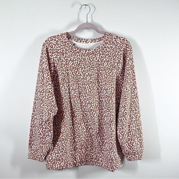 Lou & grey signature soft leopard printed crewneck sweatshirt pullover sweater - Picture 1 of 7